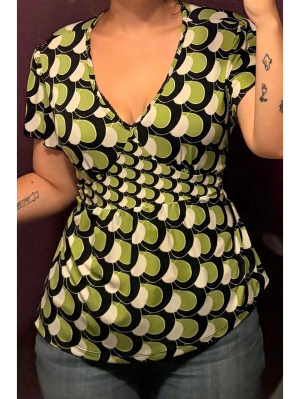 Green and Black Y2K 2000’s Babydoll Short Sleeve With Tie Waist